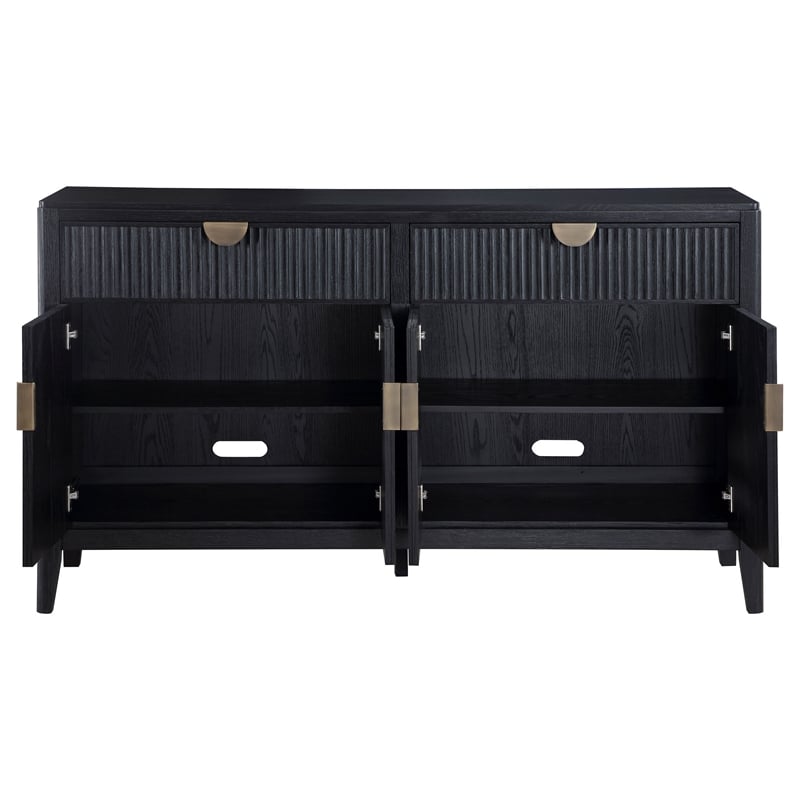 Pemberly Row 64 Inch Sideboard Buffet Console 2 Drawers 2 Cabinets Black