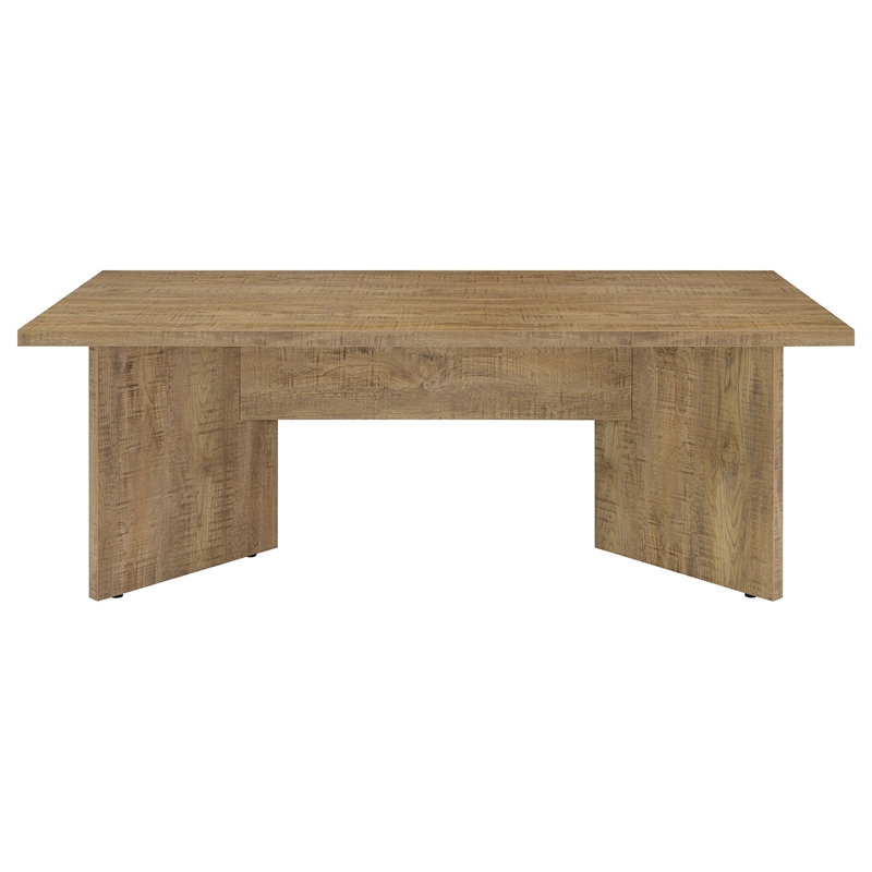 Pemberly Row 84 Inch Dining Table Rectangular Top V Shape Pedestal Base Brown