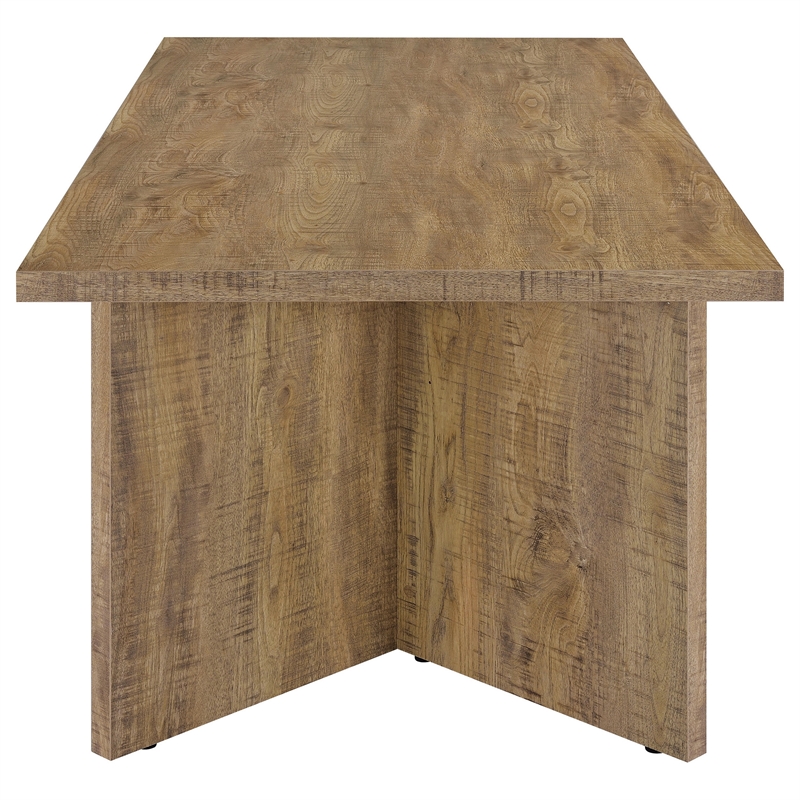 Pemberly Row 84 Inch Dining Table Rectangular Top V Shape Pedestal Base Brown