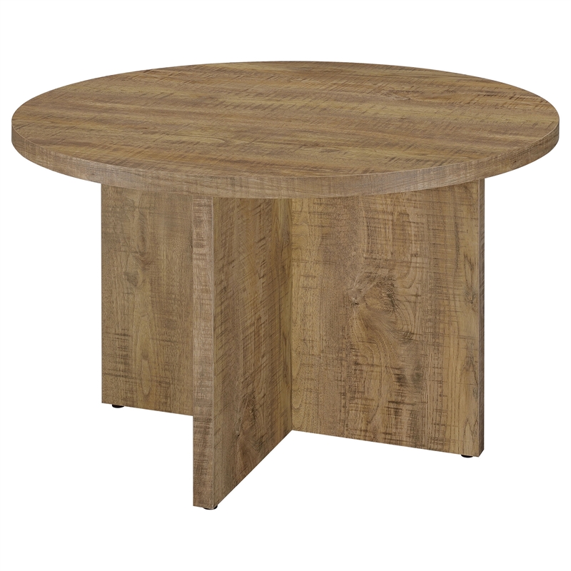 Pemberly Row 47 Inch Dining Table Round Top X Cross Legs Natural Brown Wood