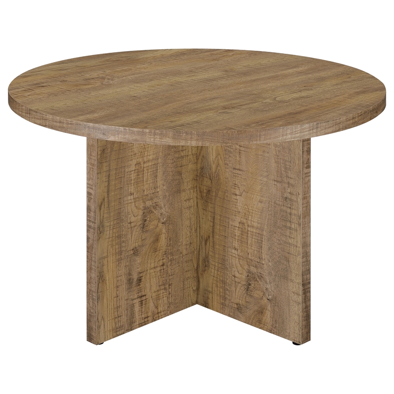 Pemberly Row 47 Inch Dining Table Round Top X Cross Legs Natural Brown Wood
