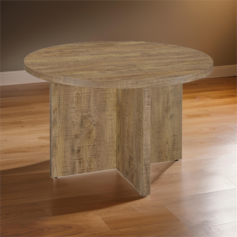 Pemberly Row 47 Inch Dining Table Round Top X Cross Legs Natural Brown Wood