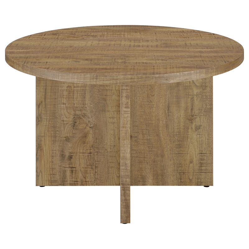 Pemberly Row 47 Inch Dining Table Round Top X Cross Legs Natural Brown Wood