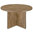 Pemberly Row 47 Inch Dining Table Round Top X Cross Legs Natural Brown Wood