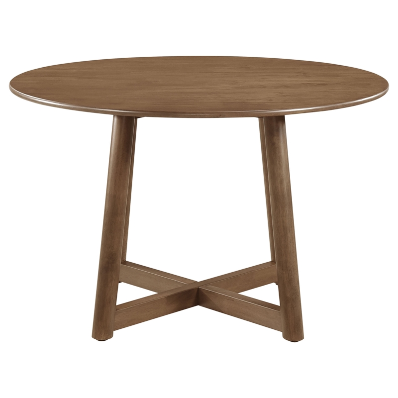 Pemberly Row 47 Inch Dining Table Round Top Interlocking Legs in Walnut Brown