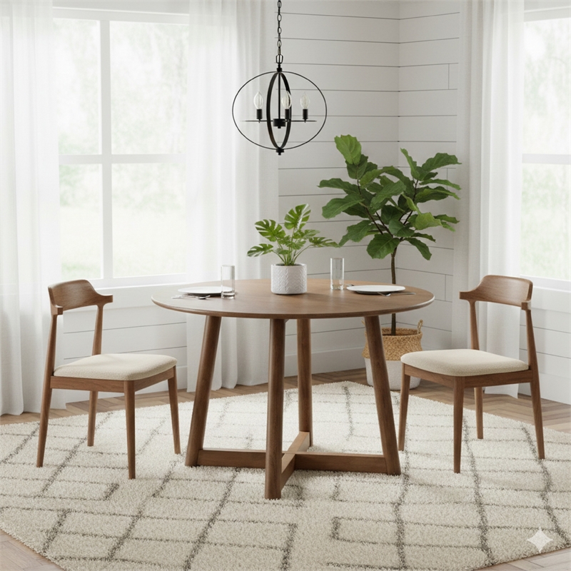 Pemberly Row 47 Inch Dining Table Round Top Interlocking Legs in Walnut Brown