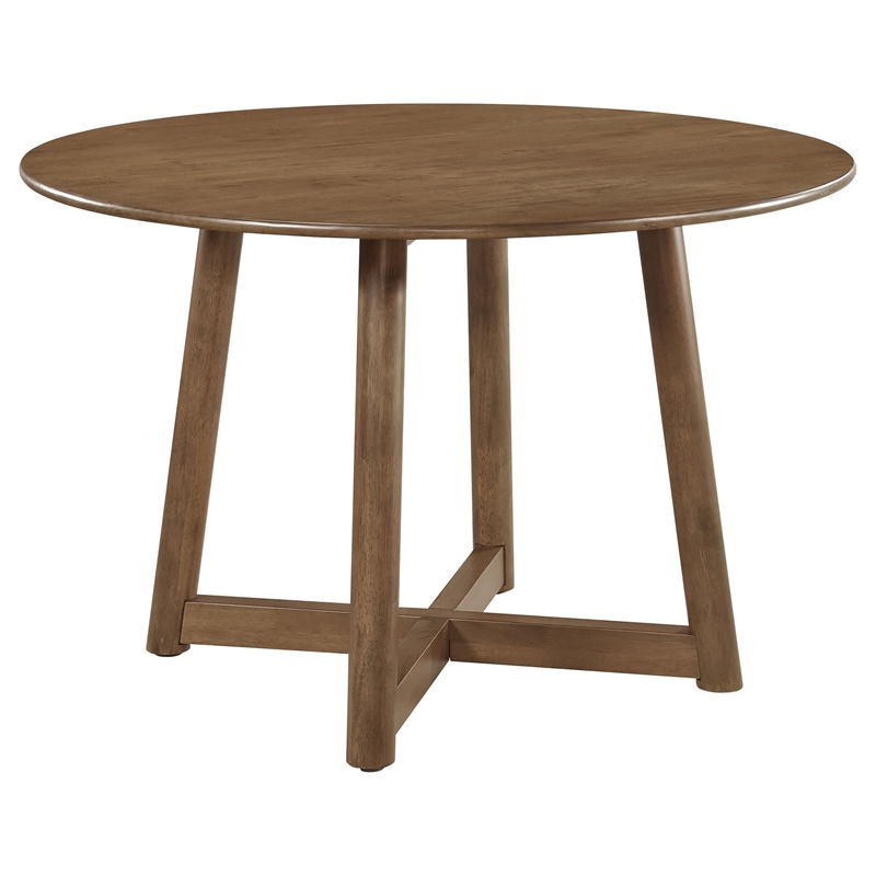 Pemberly Row 47 Inch Dining Table Round Top Interlocking Legs in Walnut Brown