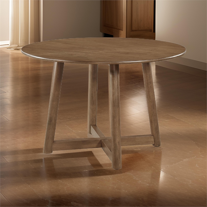 Pemberly Row 47 Inch Dining Table Round Top Interlocking Legs in Walnut Brown