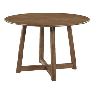 Pemberly Row 47 Inch Dining Table Round Top Interlocking Legs in Walnut Brown