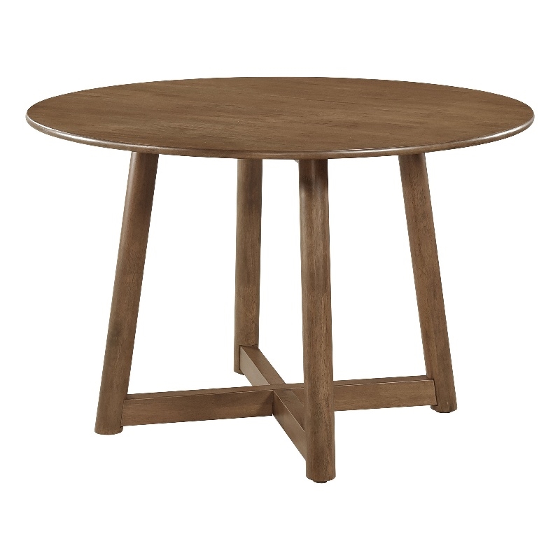 Pemberly Row 47 Inch Dining Table Round Top Interlocking Legs in Walnut Brown