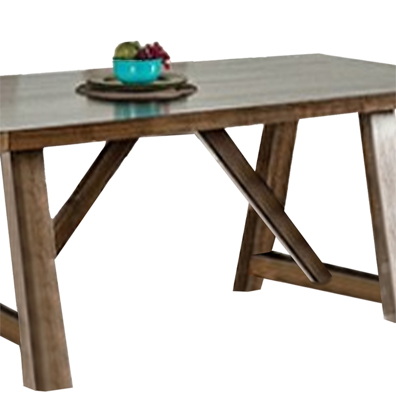 Pemberly Row 76 Inch Dining Table Rectangular Top Trestle Base in Brown Wood