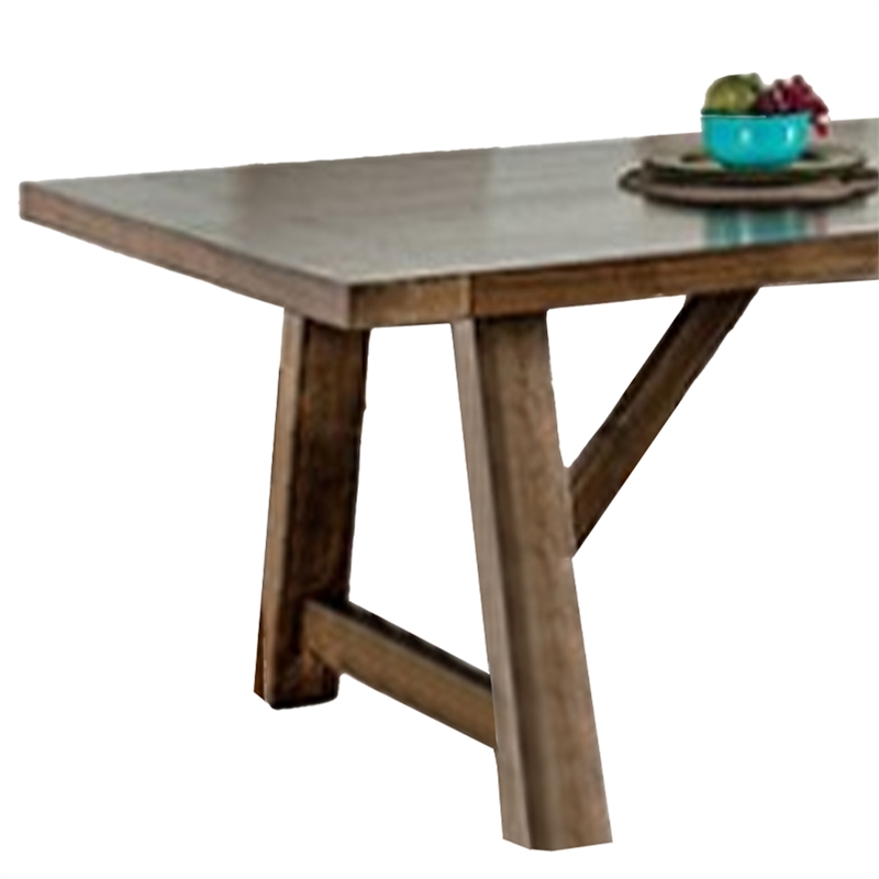 Pemberly Row 76 Inch Dining Table Rectangular Top Trestle Base in Brown Wood