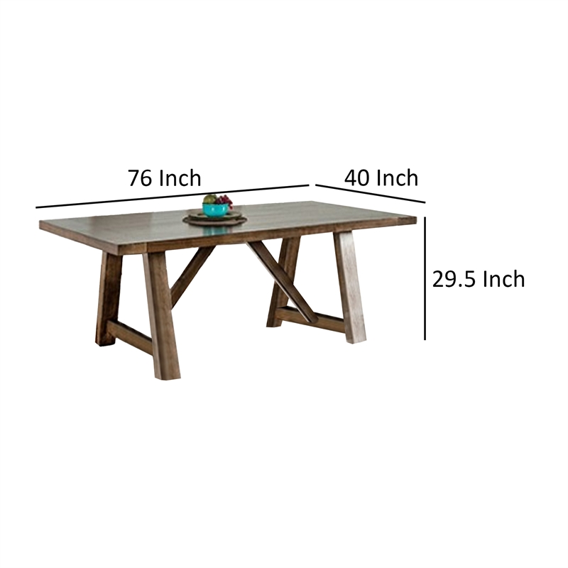 Pemberly Row 76 Inch Dining Table Rectangular Top Trestle Base in Brown Wood