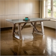 Pemberly Row 76 Inch Dining Table Rectangular Top Trestle Base in Brown Wood