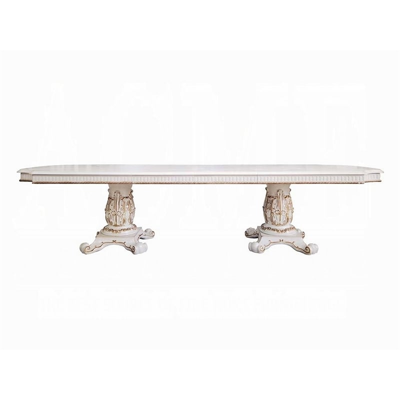 Pemberly Row 94 to 136 Inch Dining Table Carved Double Pedestal Pearl White