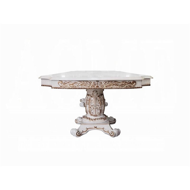 Pemberly Row 94 to 136 Inch Dining Table Carved Double Pedestal Pearl White