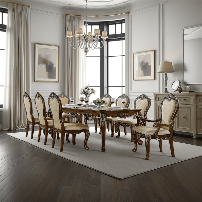 Pemberly Row 80 to 96 Inch Extending Dining Table Silver Carved Antique Oak