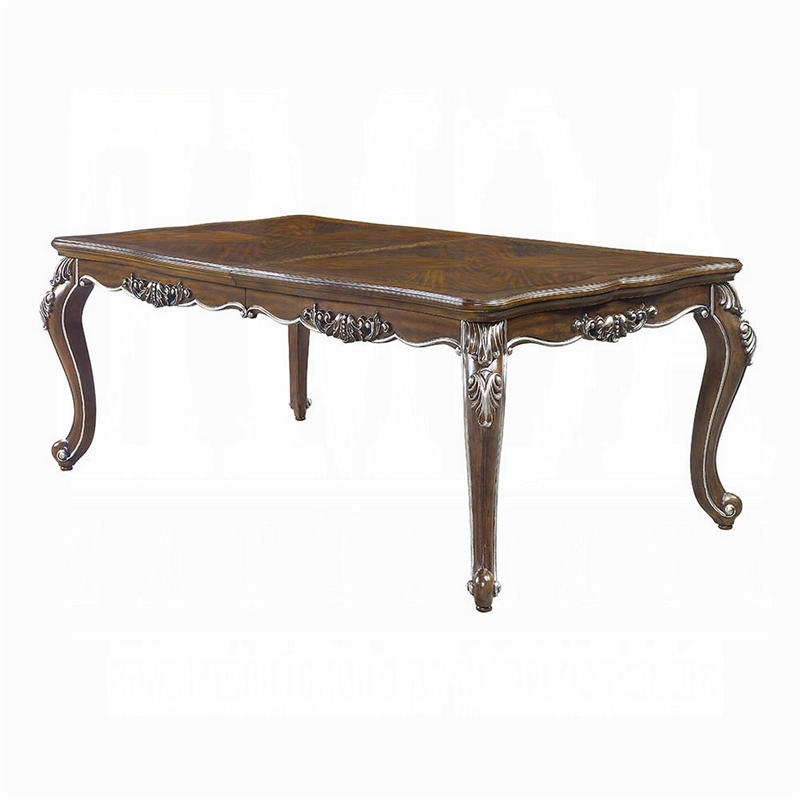 Pemberly Row 80 to 96 Inch Extending Dining Table Silver Carved Antique Oak