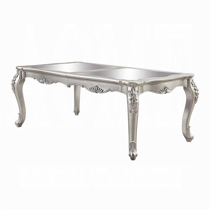 Pemberly Row 80 to 96 Inch Dining Table Mirrored Classic Champagne Silver Wood