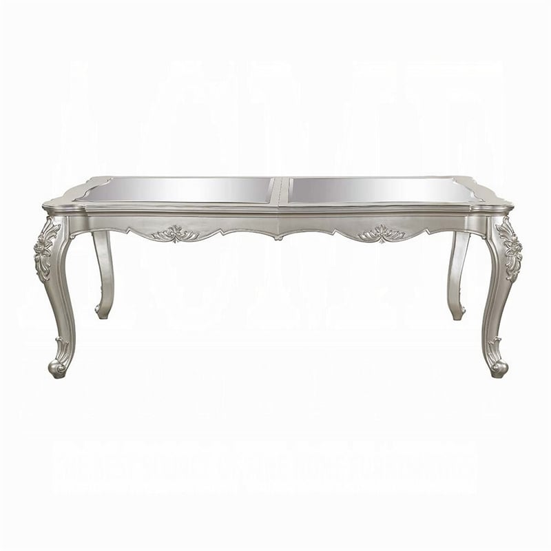 Pemberly Row 80 to 96 Inch Dining Table Mirrored Classic Champagne Silver Wood