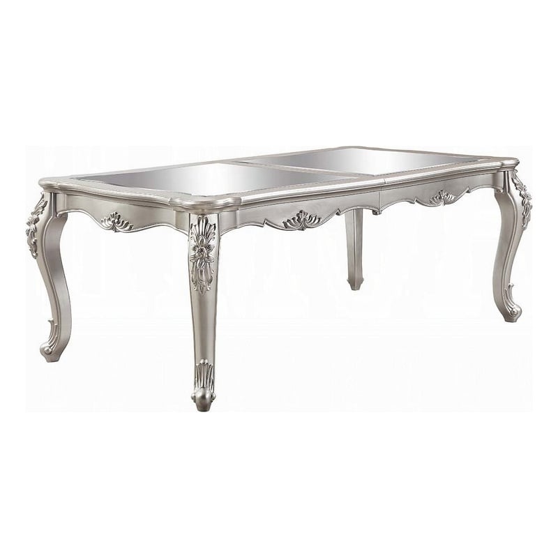 Pemberly Row 80 to 96 Inch Dining Table Mirrored Classic Champagne Silver Wood