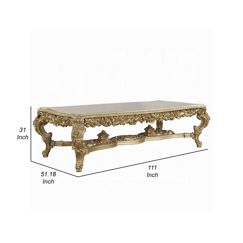 Pemberly Row 111 Inch Dining Table Classic Carved Gold Wood Rectangular Top