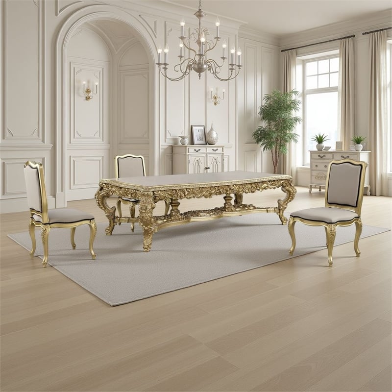 Pemberly Row 111 Inch Dining Table Classic Carved Gold Wood Rectangular Top