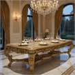 Pemberly Row 111 Inch Dining Table Classic Carved Gold Wood Rectangular Top
