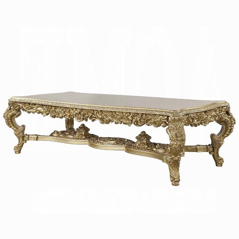 Pemberly Row 111 Inch Dining Table Classic Carved Gold Wood Rectangular Top