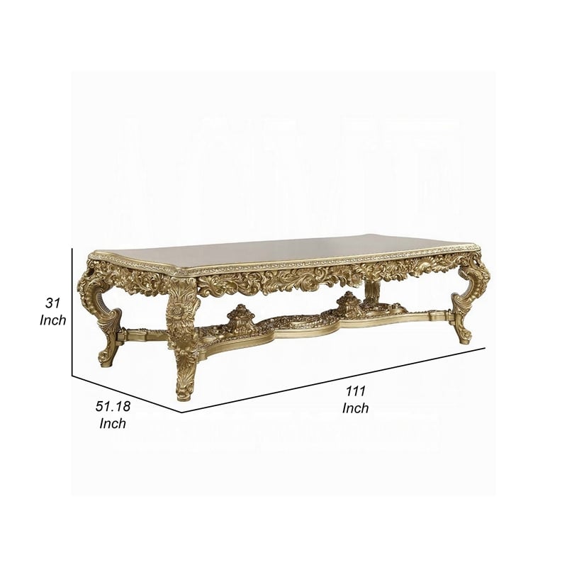 Pemberly Row 111 Inch Dining Table Classic Carved Gold Wood Rectangular Top