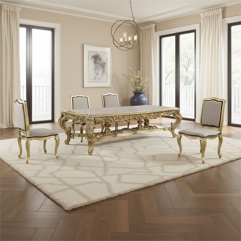 Pemberly Row 111 Inch Dining Table Classic Carved Gold Wood Rectangular Top