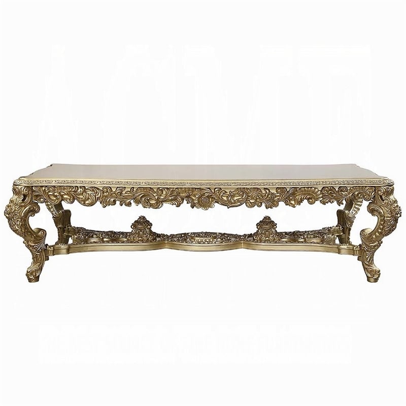 Pemberly Row 111 Inch Dining Table Classic Carved Gold Wood Rectangular Top