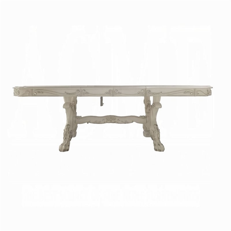 Pemberly Row 94 to 136 Inch Dining Table Double Pedestal Base Bone White Wood