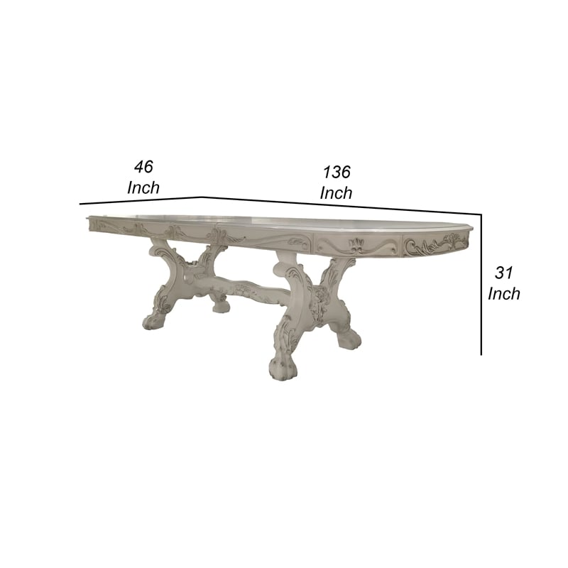 Pemberly Row 94 to 136 Inch Dining Table Double Pedestal Base Bone White Wood