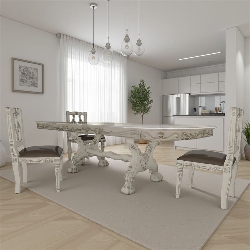Pemberly Row 94 to 136 Inch Dining Table Double Pedestal Base Bone White Wood