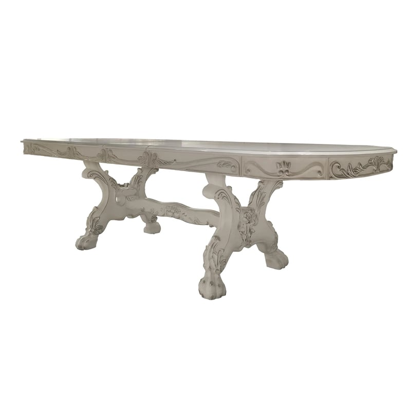 Pemberly Row 94 to 136 Inch Dining Table Double Pedestal Base Bone White Wood