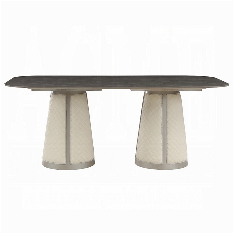 Pemberly Row 82 Inch Dining Table in Gray Black Sintered Stone Rectangular Top