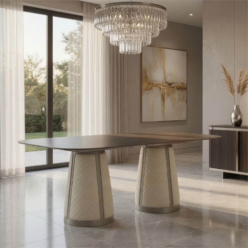 Pemberly Row 82 Inch Dining Table in Gray Black Sintered Stone Rectangular Top
