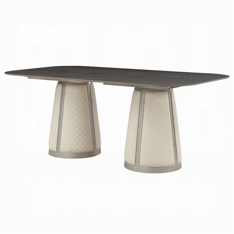Pemberly Row 82 Inch Dining Table in Gray Black Sintered Stone Rectangular Top