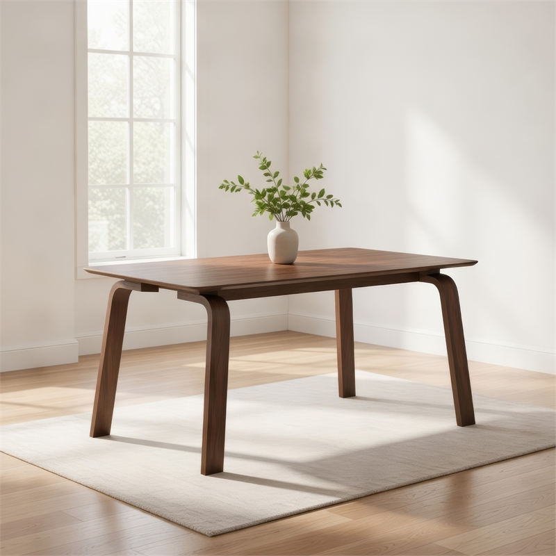 Pemberly Row 63 Inch Dining Table in Walnut Brown Wood Bent Legs Rectangular