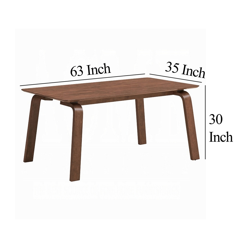 Pemberly Row 63 Inch Dining Table in Walnut Brown Wood Bent Legs Rectangular