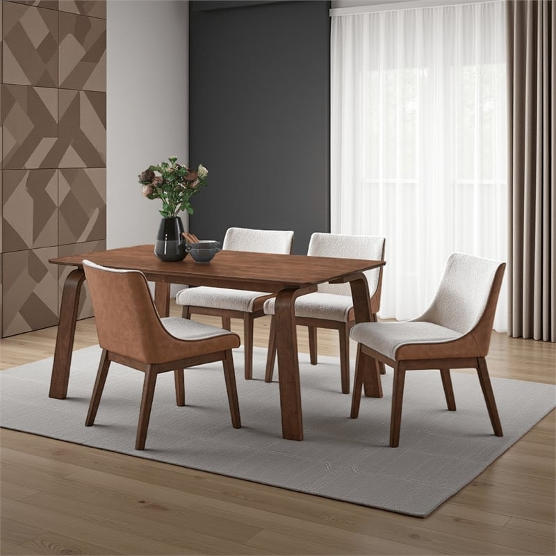Pemberly Row 63 Inch Dining Table in Walnut Brown Wood Bent Legs Rectangular