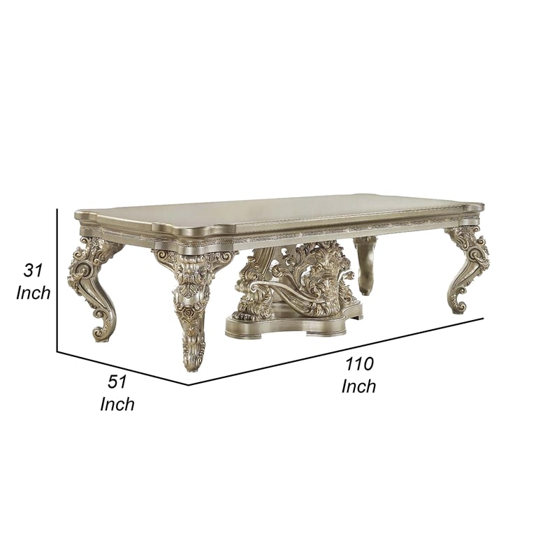 Pemberly Row 110 Inch Dining Table Classical Carved Design Champagne Gold