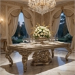 Pemberly Row 110 Inch Dining Table Classical Carved Design Champagne Gold