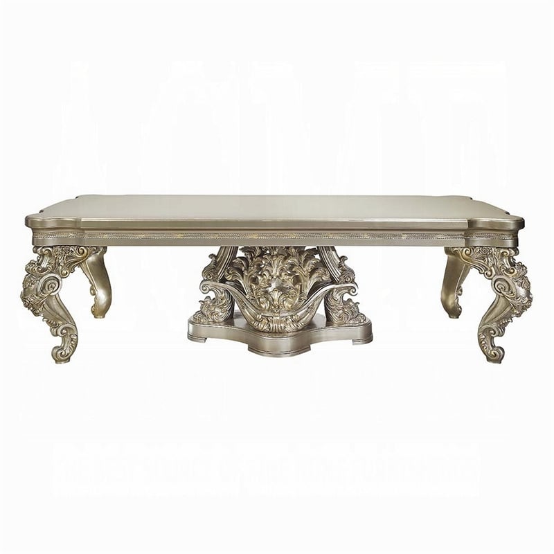 Pemberly Row 110 Inch Dining Table Classical Carved Design Champagne Gold