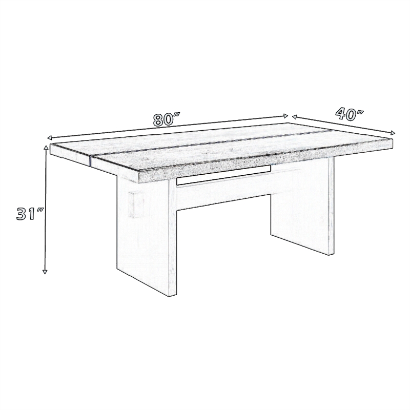 Pemberly Row 80 Inch Dining Table Wide Panel Legs Rectangular Top Black
