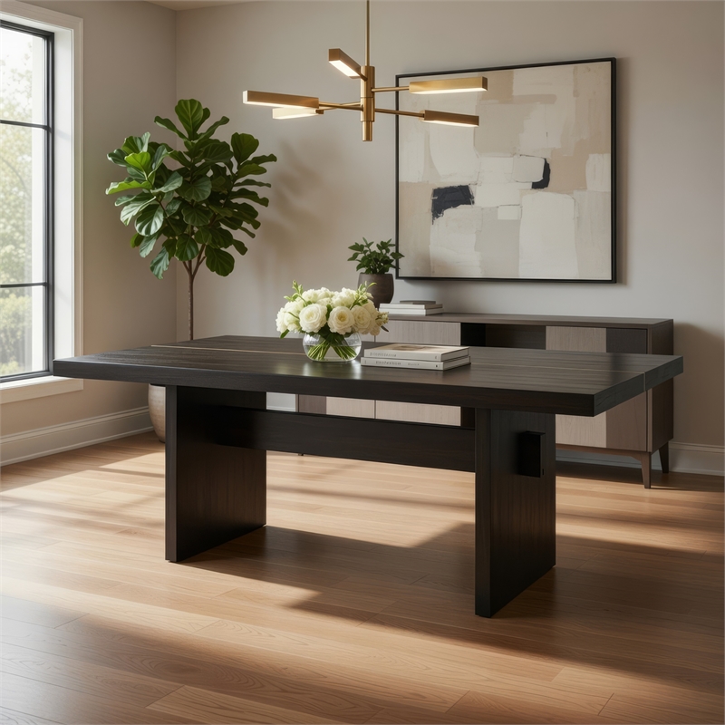 Pemberly Row 80 Inch Dining Table Wide Panel Legs Rectangular Top Black