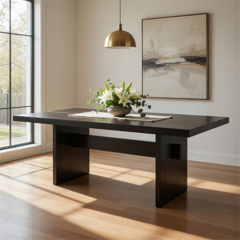 Pemberly Row 80 Inch Dining Table Wide Panel Legs Rectangular Top Black