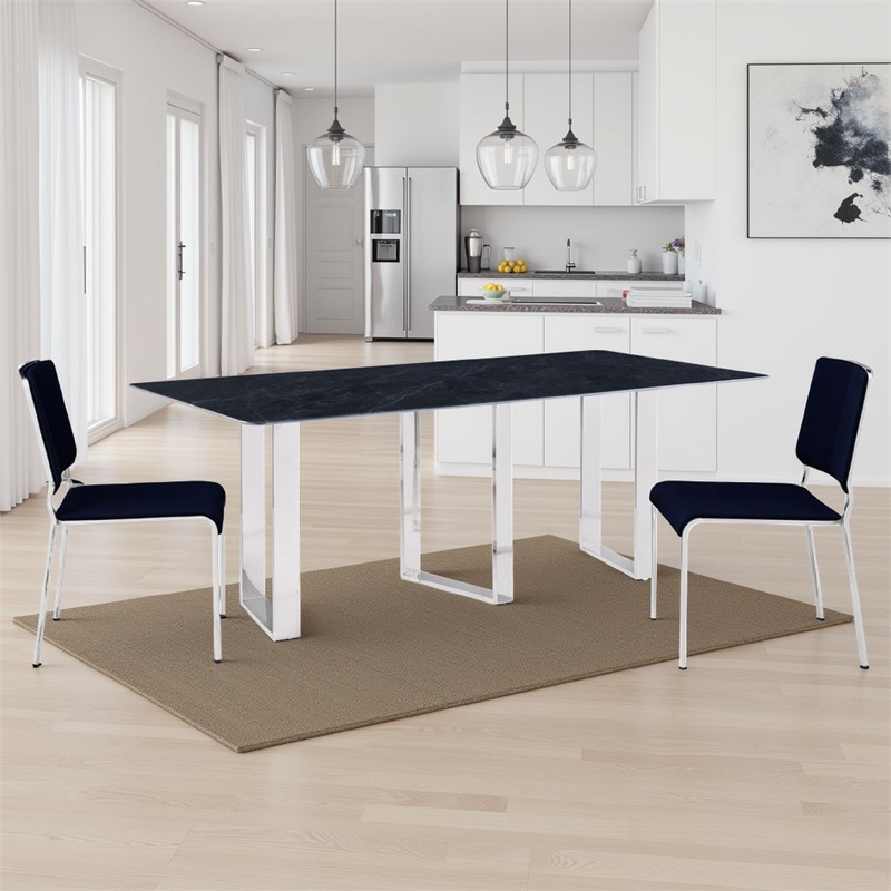 Pemberly Row 79 Inch Dining Table Metal Base Rectangular Gray Sintered Stone