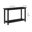 Pemberly Row 47 Inch Console Table 1 Bottom Shelf Classic Black Wood Frame